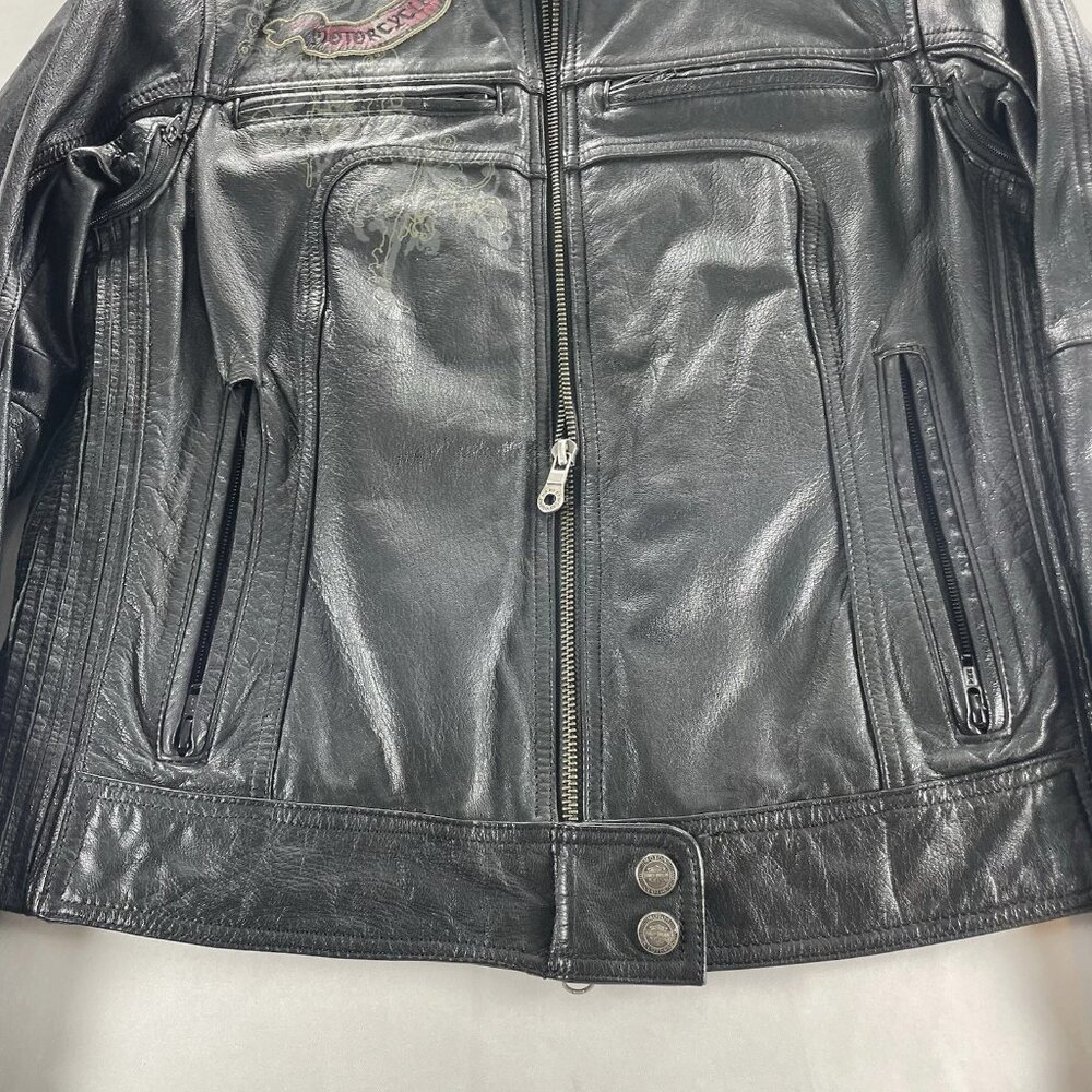 Harley Davidson Women's Black Leather Motorcycle Jacket - Size Medium Camo Liner - Picture 6 of 14